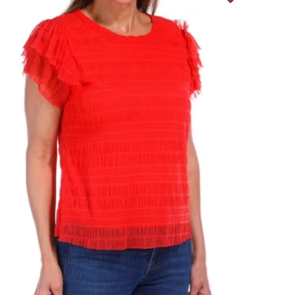 Zoe & Leelo Chic Scarlet Ruffle Sleeve Blouse. Size MP.